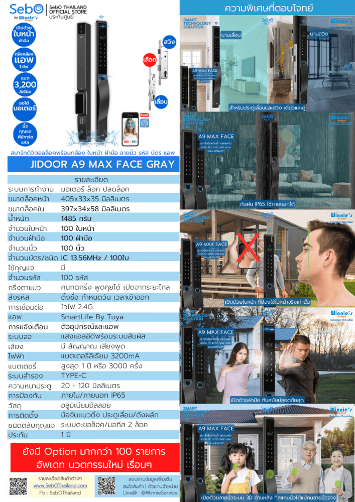 กลอนประตูสมาร์ทดิจิตอล SEBO A9 MAX FACE สีเทา_9